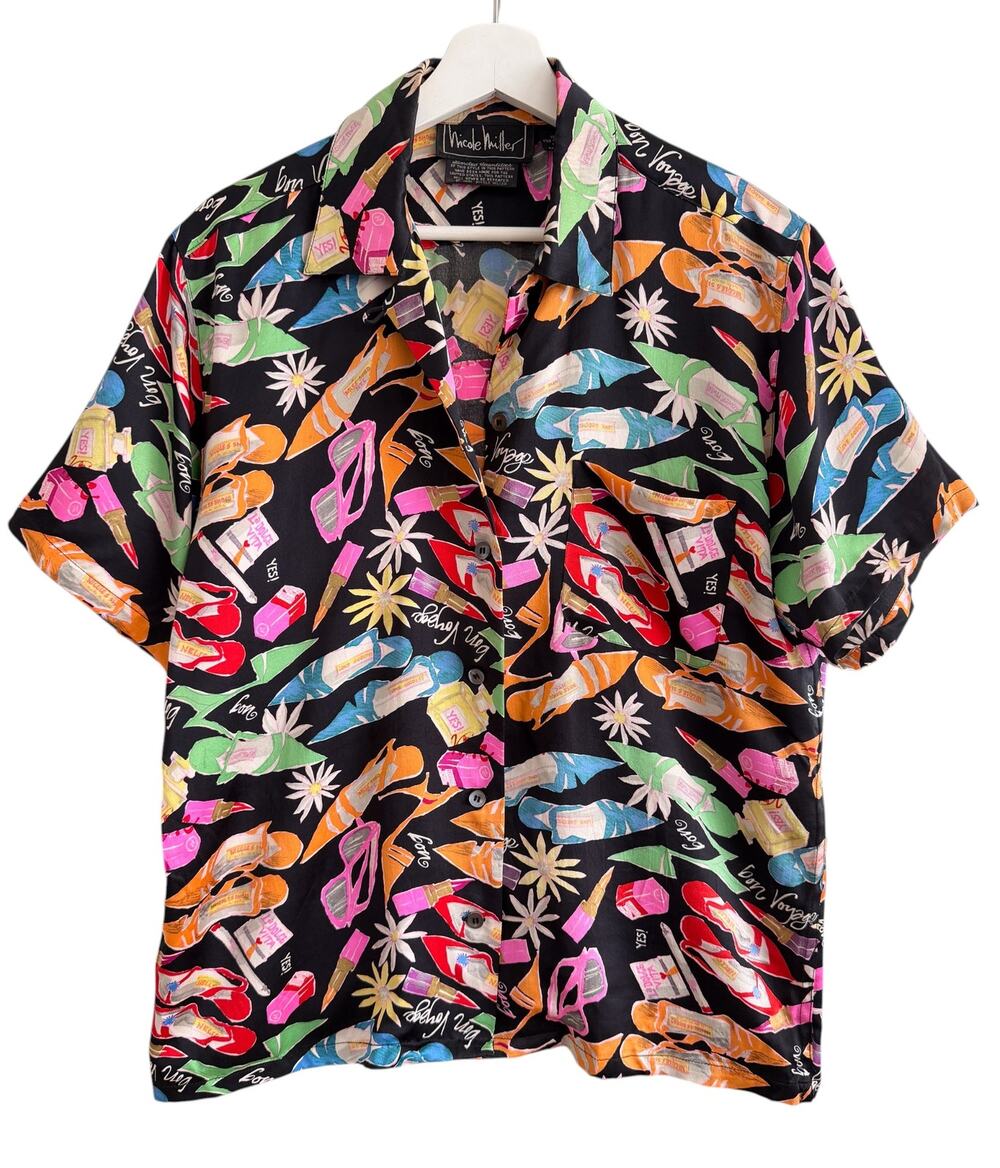 Nicole Miller Vintage 90s 100% Travel Italy Fashion Bon Voyage Button up Shirt